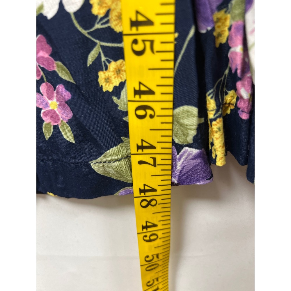 Vintage Erika Floral Midi Dress Womens Large Navy Blue V-Neck Short Sleeve - Picture 6 of 13